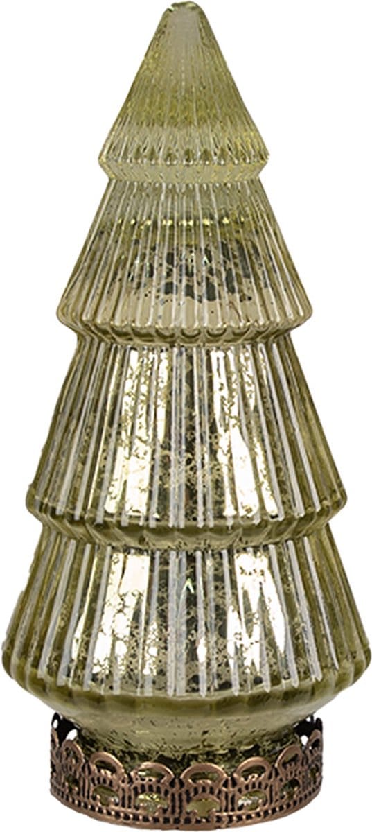 Clayre & Eef Kerstdecoratie met LED-verlichting Kerstboom Ø 7x16 cm Groen Glas