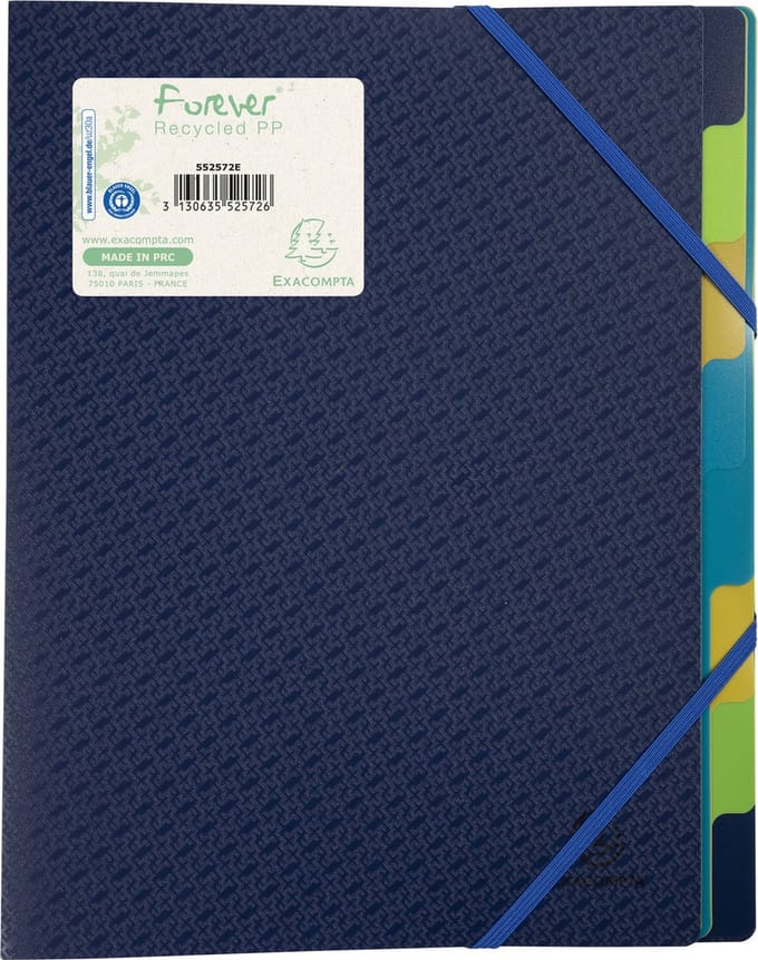 Sorteermap A4 - Met 8 vakken, Gerecycled PP, Stevig - Projectmap, Vakkenmap - Blauw - ACROPAQ