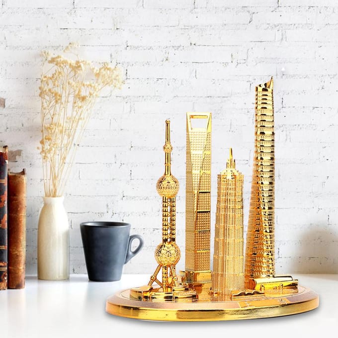 Shanghai Gebouw Collectie Model Oriental Pearl Tower Global Financial Center Souvenir(#3) brons
