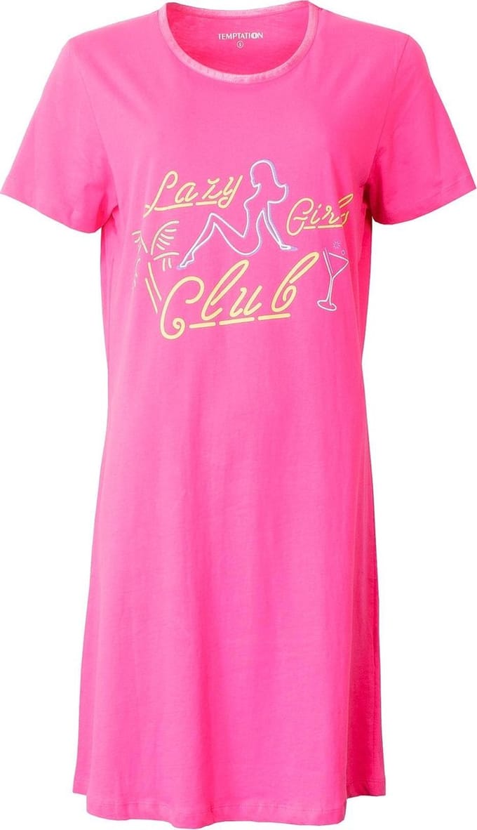 Temptation Dames Nachthemd - Bigshirt - Slaapkleed - Roze - Maat M