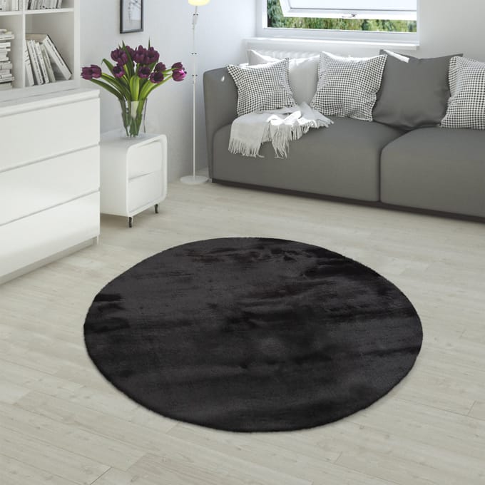 Vachtkleed Fluffy zwart 200 cm rond