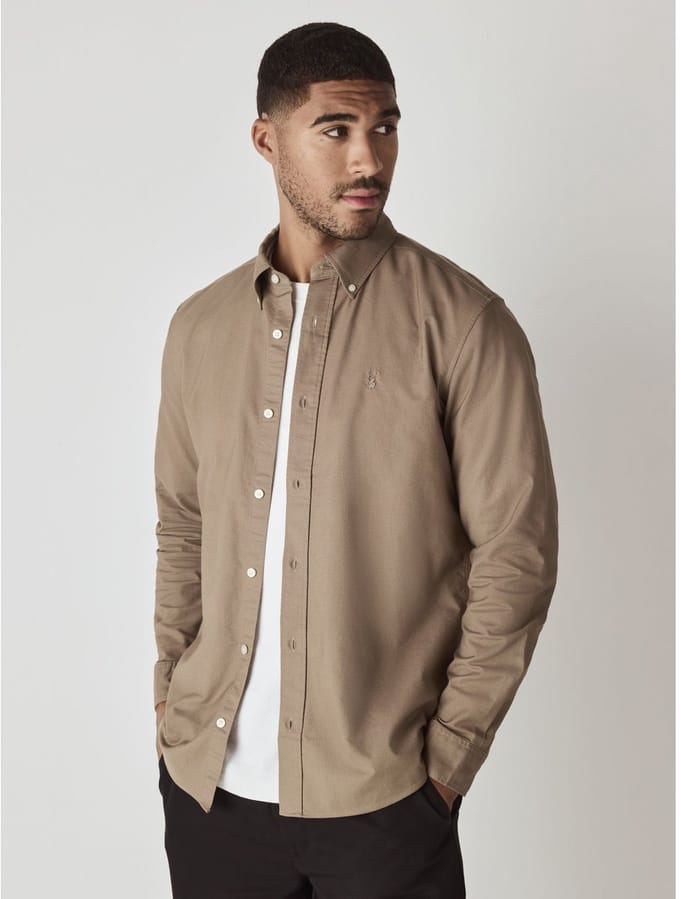 Next - Heren - Slim-fit Oxford-overhemd met lange mouwen - Naturel