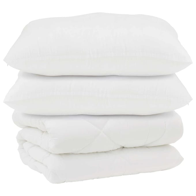 vidaXL - Dekbed - met - Kussens - met - kussen - 3 - st - Wit - Microfiber - en - Donsveer