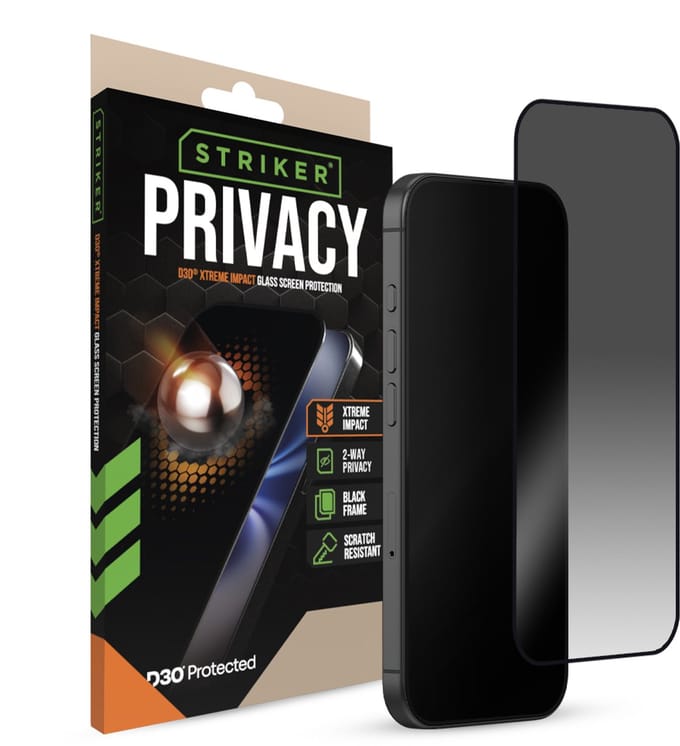 Striker Screenprotector geschikt voor Apple iPhone 16 Pro Glazen | Striker Xtreme Impact Privacy Screenprotector Privacy - Case Friendly - Zwart