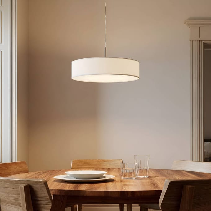 Lindby - Hanglamp - 3lichts - Stof, metaal - H: 12 cm - E27 - wit, nikkel mat