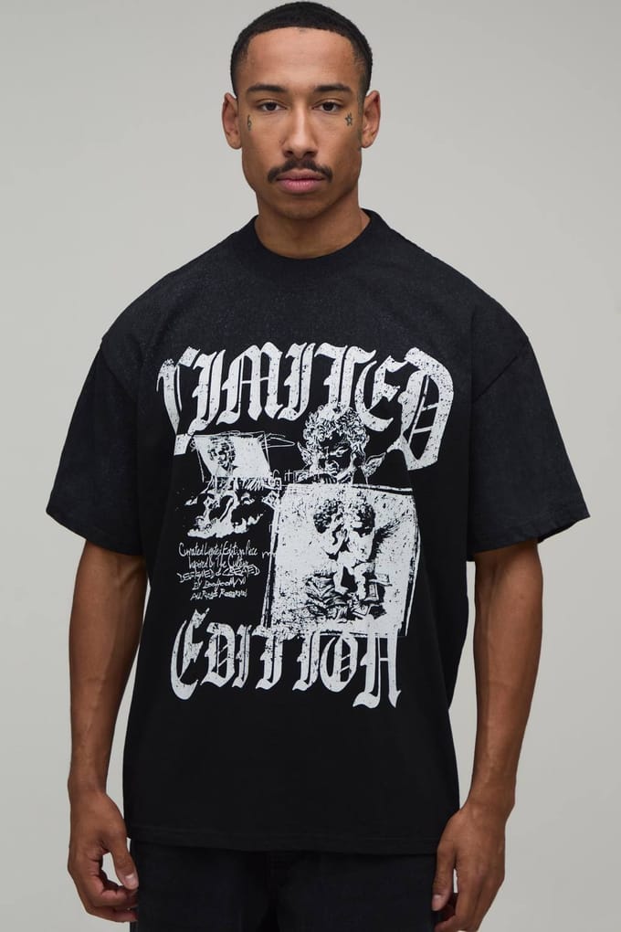 Oversized T-shirt Met Renaissance Print En Spray Wash | Black | Size Large