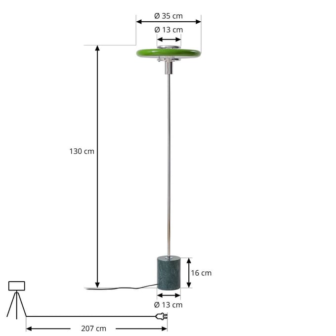 Lindby - vloerlamp - 1licht - Metaal, marmer - H: 130 cm - E27 - groen