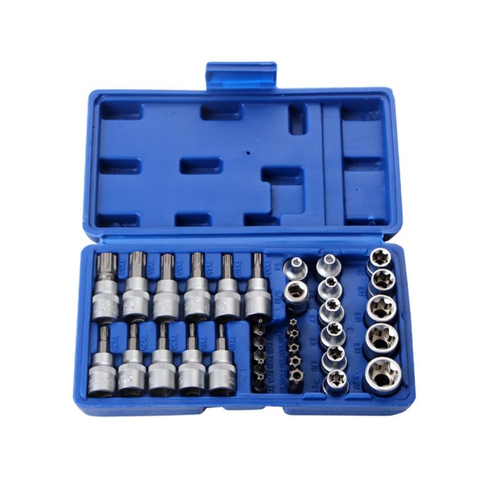 34 stuks E-Torx doppen bitset mannelijke vrouwelijke E-Torx bits 3/8'' 5/16'' aandrijfset met opbergdoos 34Pcs