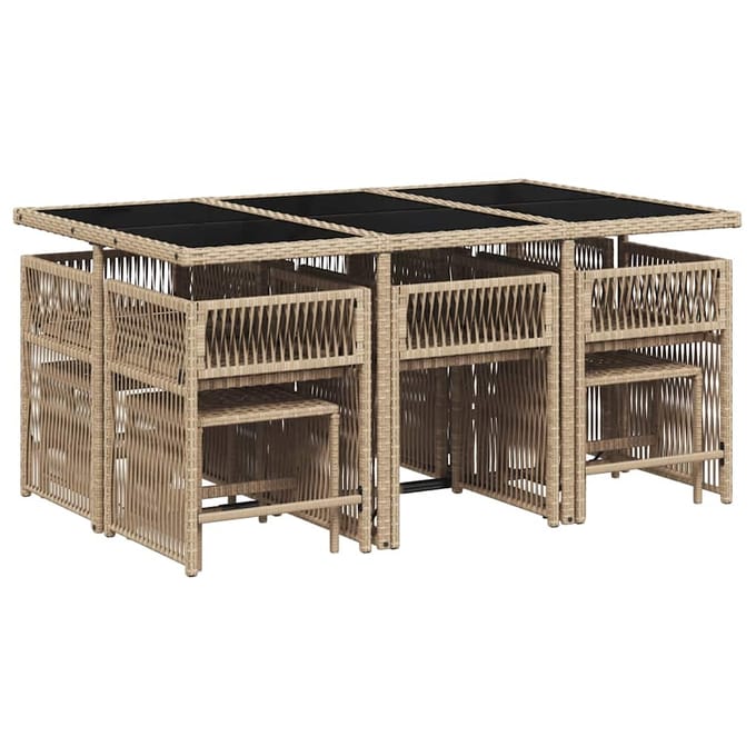 vidaXL - 11-delige - Tuinset - met - kussens - poly - rattan - gemengd - beige