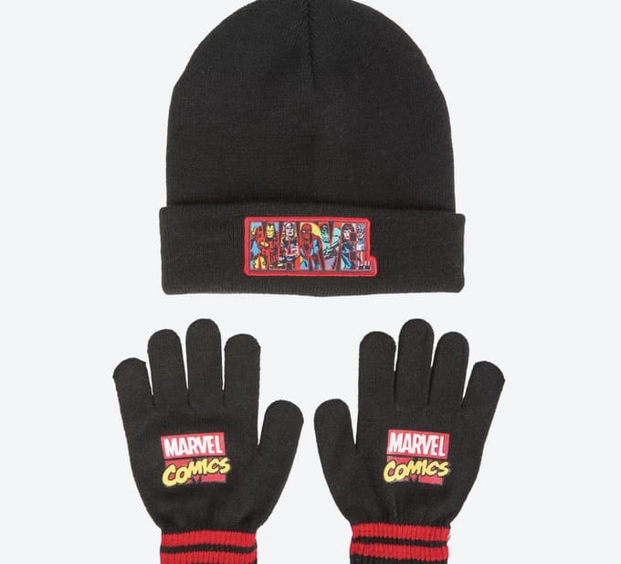 Marvel Comics Kinder Winterset – Muts & Handschoenen – Zwart – Warm & Zacht – One Size – Officiële Marvel Merchandise – Winteraccessoires Kind