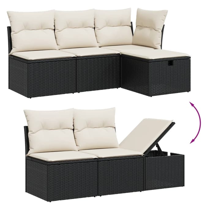 vidaXL - 6-delige - Loungeset - met - kussens - poly - rattan - zwart