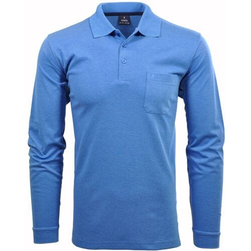 Ragman Softknit Polo Longsleeve Uni Breast Pocket Aqua / male