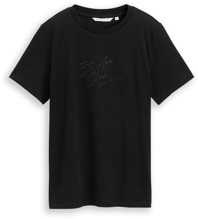 Tom Tailor Denim - Loose fit T-shirt met glitterborduursel - Maat S - deep black