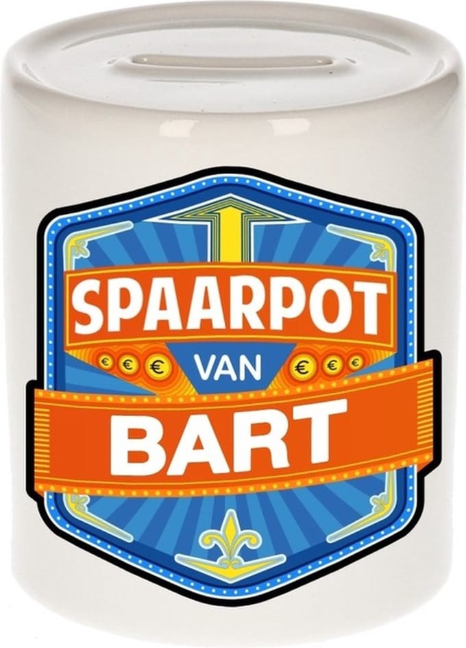 Bellatio Decorations Kinder spaarpot met naam - Bart - keramiek - met dop - wit - Sparen - Spaargeld van Bart