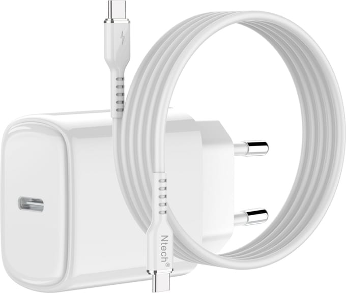 USB C Adapter - Oplader - 20W met (1m) USB C naar USB C kabel - Wit