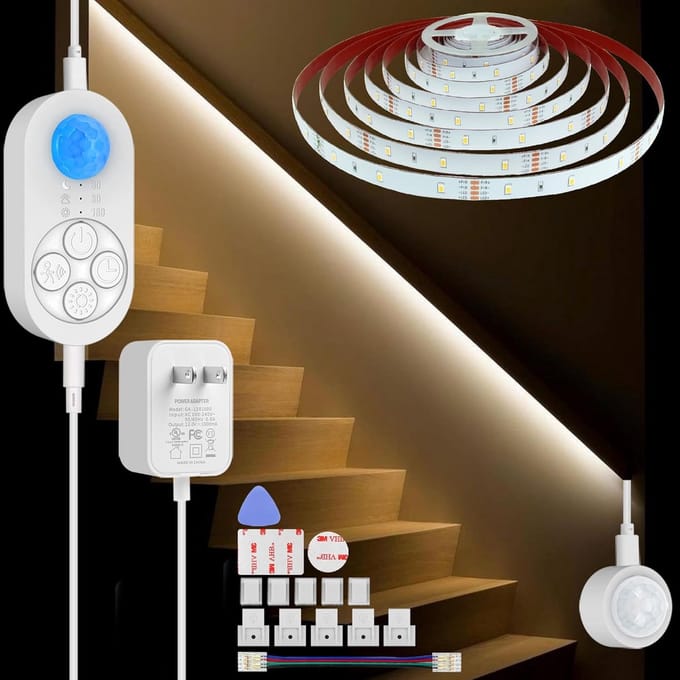 Trappenhuis Verlichting met Dubbele Bewegingssensor - Inbouw LED Strip 5m Warm Wit