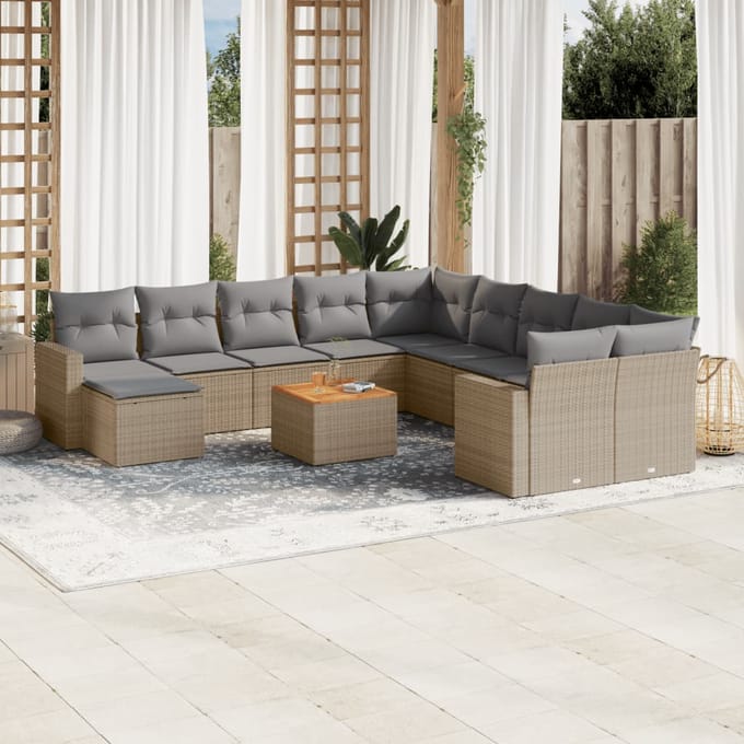 vidaXL - 12-delige - Loungeset - met - kussens - poly - rattan - beige