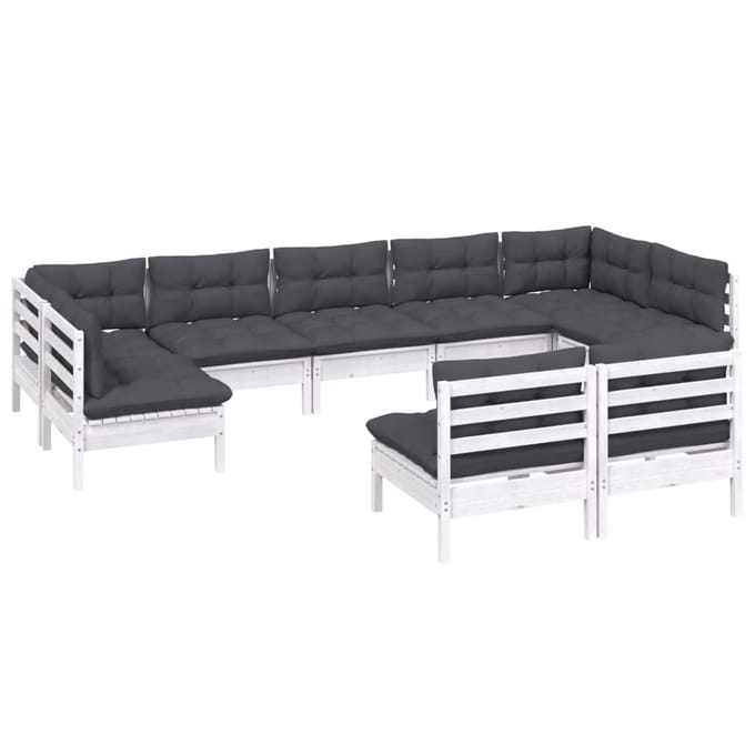 vidaXL - 9-delige - Loungeset - met - kussens - massief - grenenhout - wit