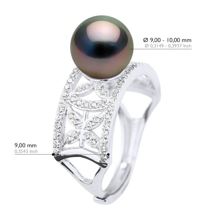 Ring Sieraden - Echte Cultured Tahiti Parel Rond 9-10 mm