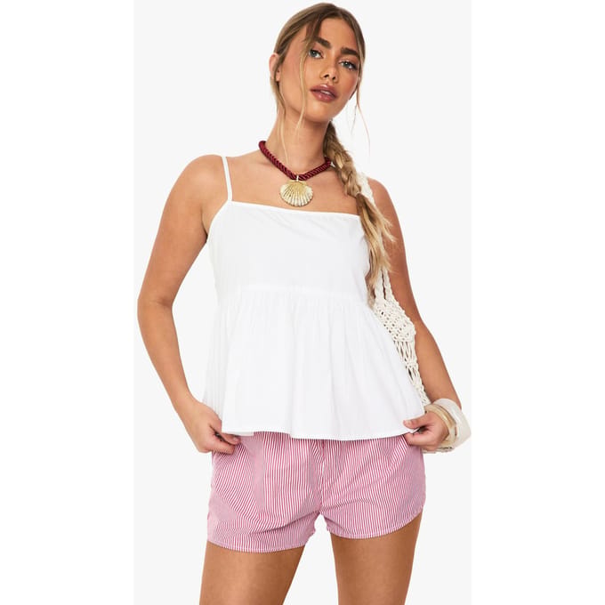 boohoo Dames Cotton Poplin Peplum Cami | Wit | Maat: 38