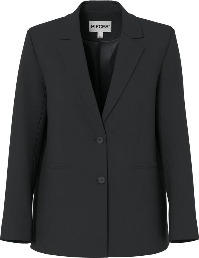 Pieces zwarte dames blazer   Revers kraag   Regular fit   Paspelzakken   Knoopsluiting   Lange mouw Zwart M