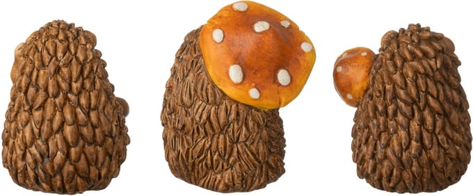 J-Line figuur Engel Paddenstoel - polyresin - bruin - 3 stuks
