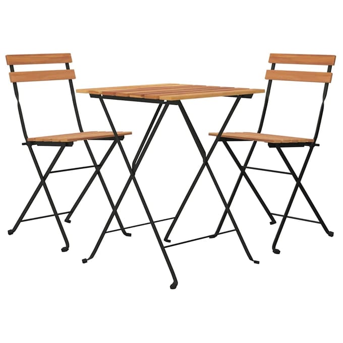 vidaXL - 3-delige - Bistroset - inklapbaar - massief - teakhout - en - staal