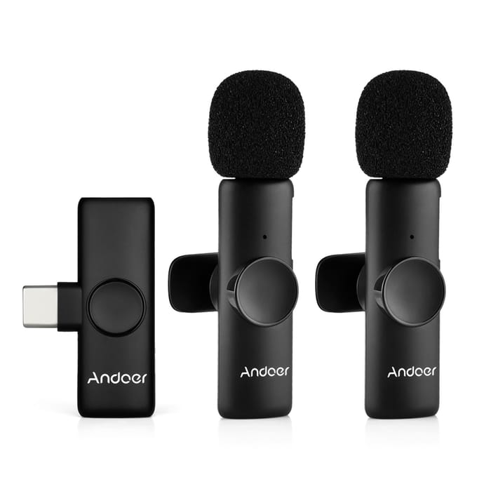 Andoer OneTriggerTwo Mini 2.4G draadloos microfoonsysteem(2 zenders + 1 ontvanger) Clipon One-Trigger-Two