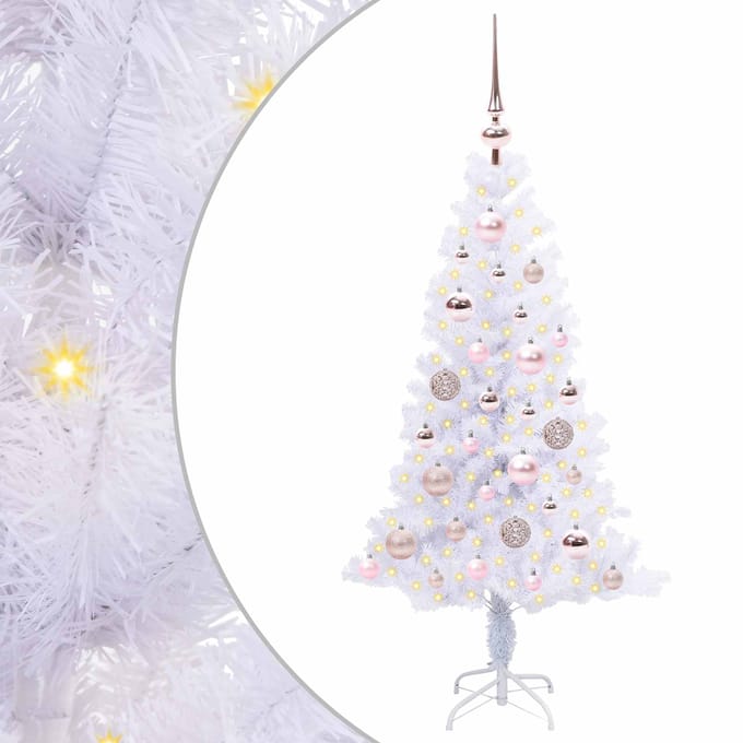 vidaXL - Kunstkerstboom - met - 150 - LED - Wit - 120 - cm - PVC - en - Staal