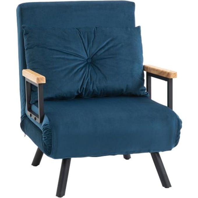 Canapé-lit - HOMCOM - Fauteuil relax - Velours bleu - Dossier réglable - 1 place bleu