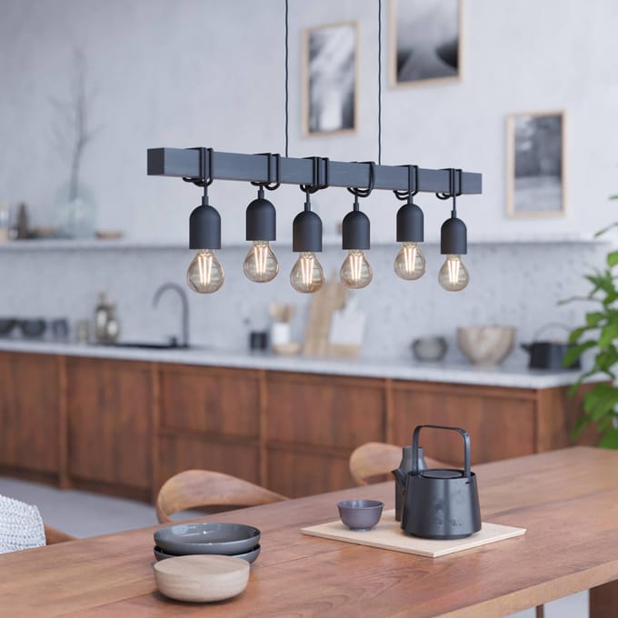 EGLO Townshend hanglamp, lengte 100 cm zwart, 6-lamps.
