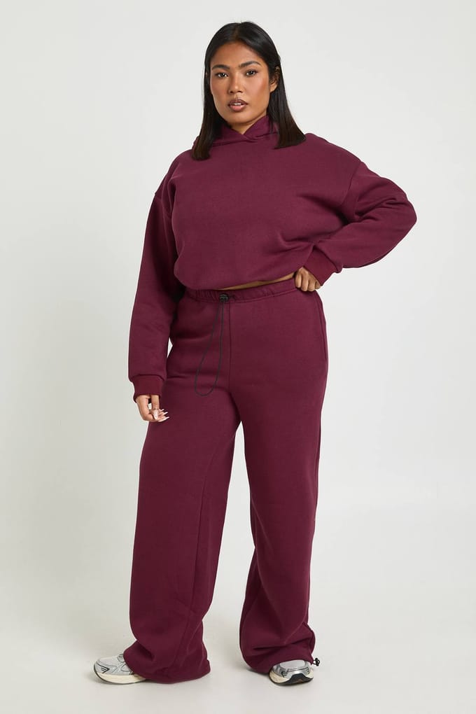boohoo Dames Plus Toggle Joggers met wijde pijpen | Berry | Maat: 16