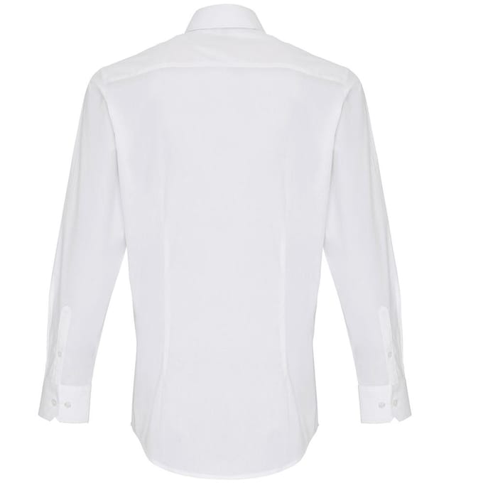 Premier Heren Rekken Pasvorm Popeline Lange Mouwen Shirt (Wit)