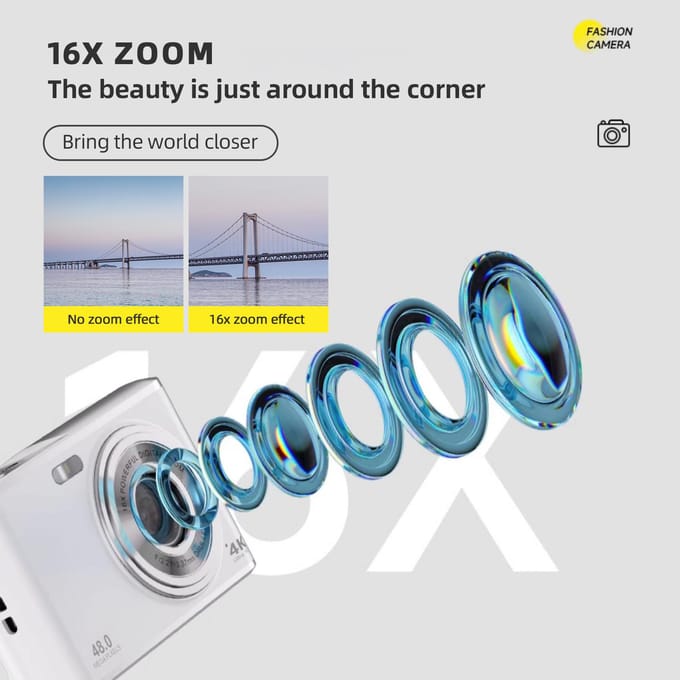 Kindercamera 4K digitale camera Videocamera met flitslicht 1/4 inch schroefgat 48 MP dubbele lenzen 16X