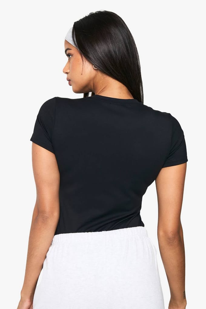 boohoo Dames Peached Sculpt Bodysuit met korte mouwen | Black | Maat: 12