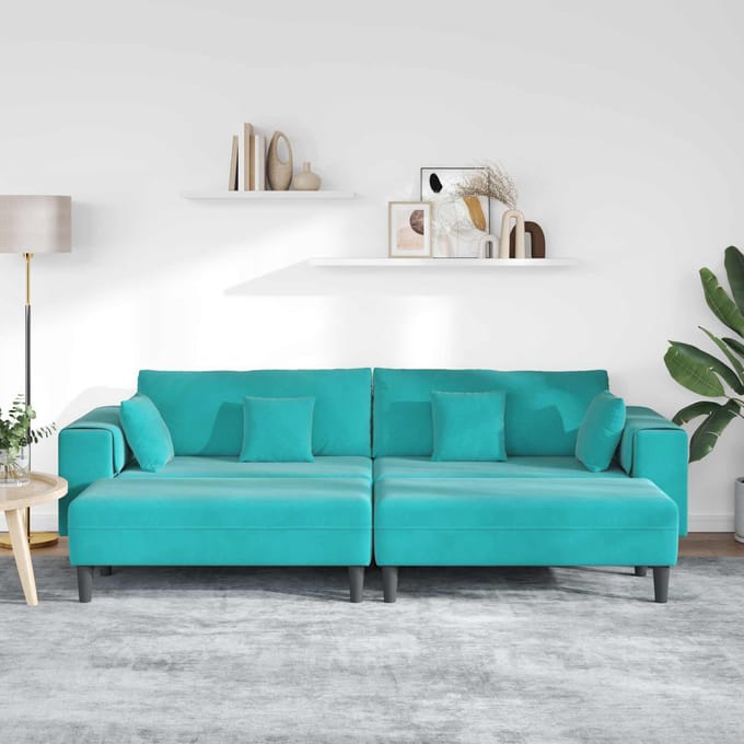 vidaXL Bank 3 st Turquoise Fluweel