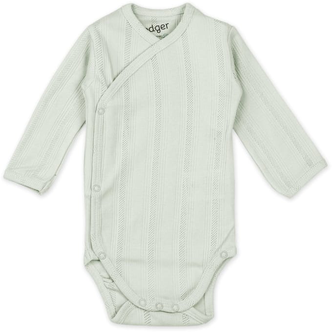 Lodger Romper met lange mouwen - Pointelle - Groen - Maat 68 - bio katoen - Overslag romper