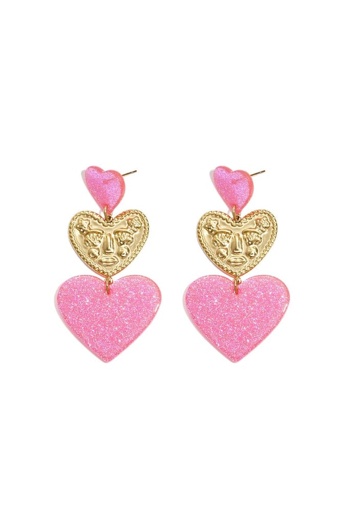 Statement oorbellen met glitter harten - Roze - Cadeau - Goudlief.nl