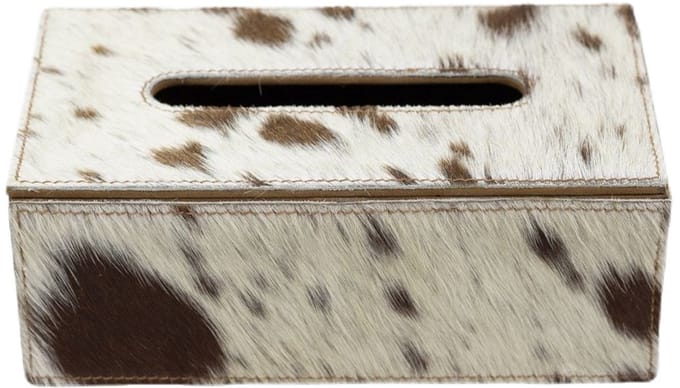tissuebox koehuid bruin/wit 25x14x9cm