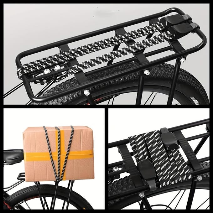 1 Stuk Robuuste Verstelbare Fietsbagageband Elastisch Bungee Koord Met Veilige Haken, Duurzaam En Sterk, Perfect Voor Het Vastzetten Van Uitrusting Op Fietsen zwart