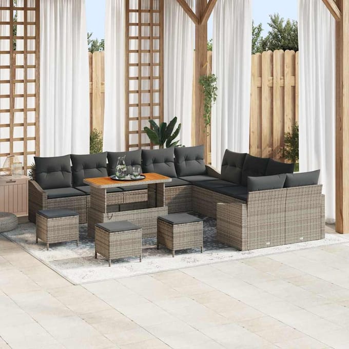 vidaXL - Tuinbank - Set - met - kussen - met - opslag - 13 - pcs - Grijs - Poly - rattan