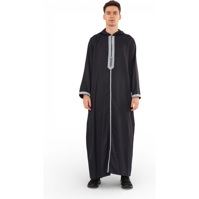 Heren Eid Marineblauw Marokkaanse Thobe Robe Djellaba Ramadan Jubba-HM3