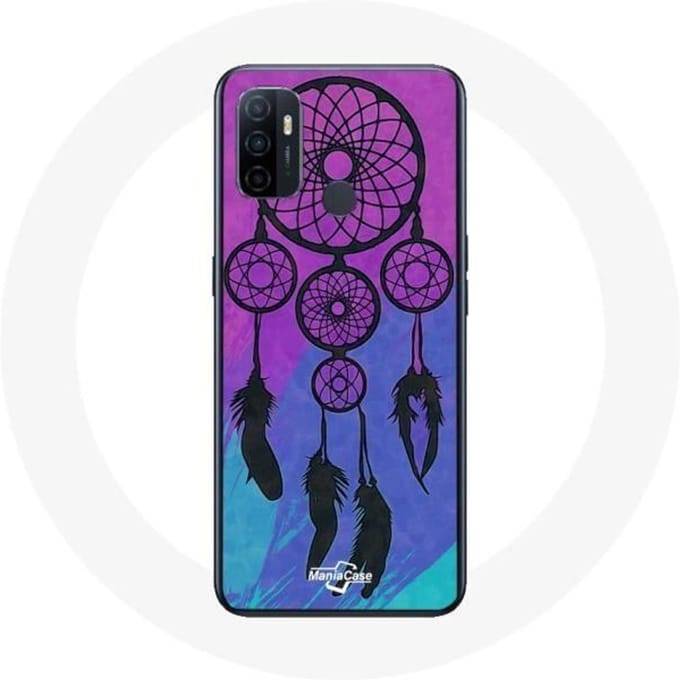 Coque Oppo A53 Attrape Rêve Noir Fond Bleu et Violet