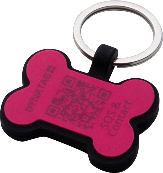 DynaTag Hondenpenning met QR-code - SOS Penning Hond Botje Siliconen Roze