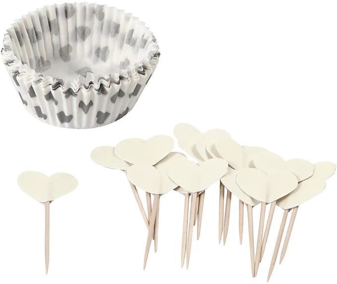 Cupcakes en cocktailprikkers, off-white, H: 3 cm, d 5 cm, 40 gr, 24 set