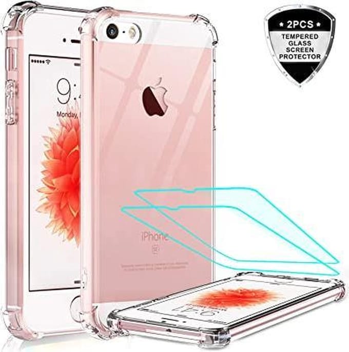 Anti-Shock transparant hoesje silicone met 2 Pack Tempered glas Screen Protector Geschikt voor: iPhone 5s / iPhone 5 / iPhone SE