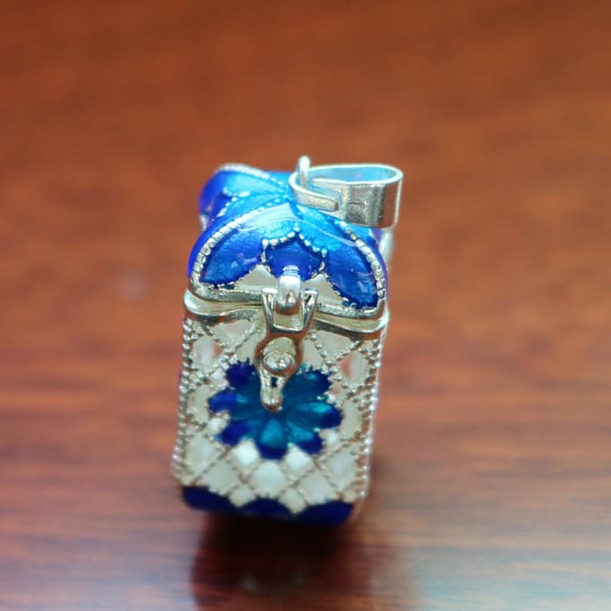 Aromatherapie koperen medaillon etherische olie aroma parfum hanger rechthoek as described blue