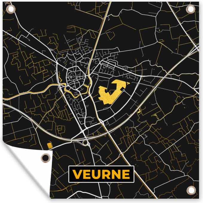Tuindoek Veurne - Plattegrond - Kaart - Goud - Stadskaart - 100x100 cm