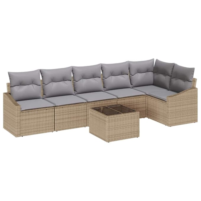 vidaXL Bankstel 7 st Beige poly rattan