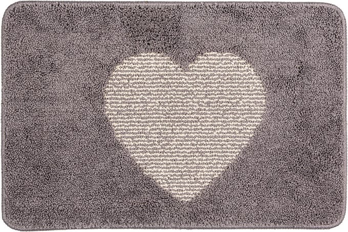 Clayre & Eef Badmat 58x38x1 cm Grijs Polyester Hart